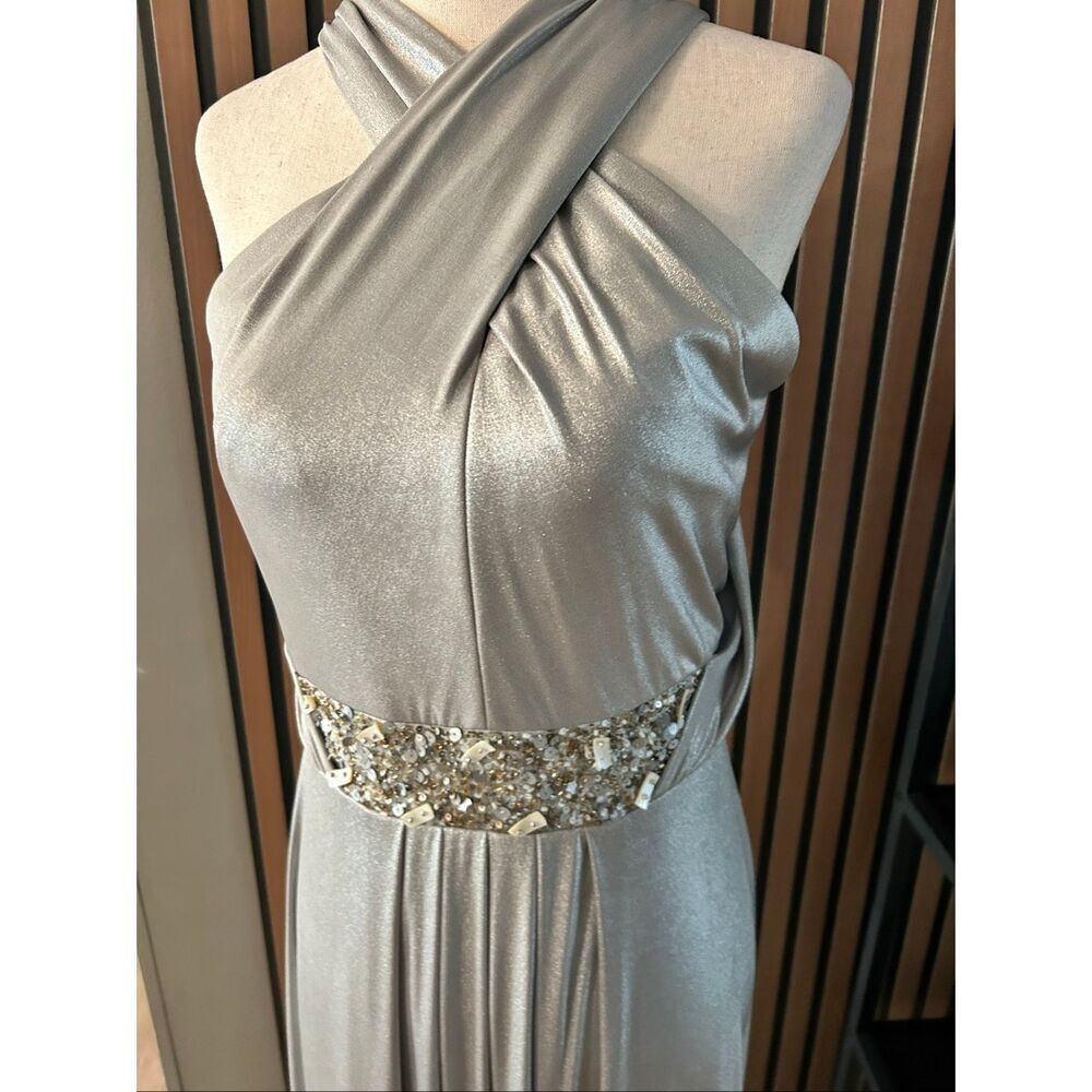 David Meister silver sparkly evening gown dress size 6 long maxi prom homecoming - Picture 2 of 7